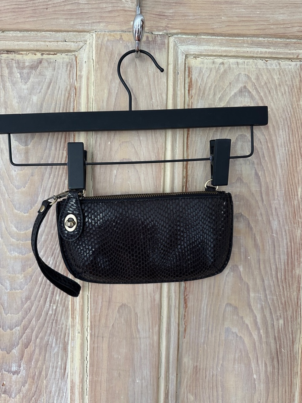 Black Textured Wristlet Clutch